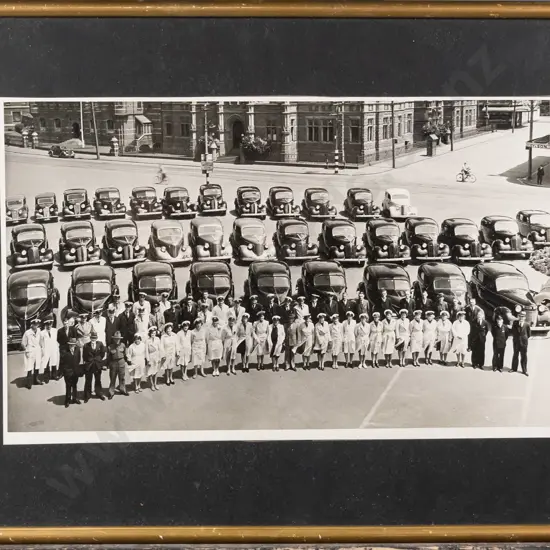 framed vintage photograph  - people and cars H-180 W-290