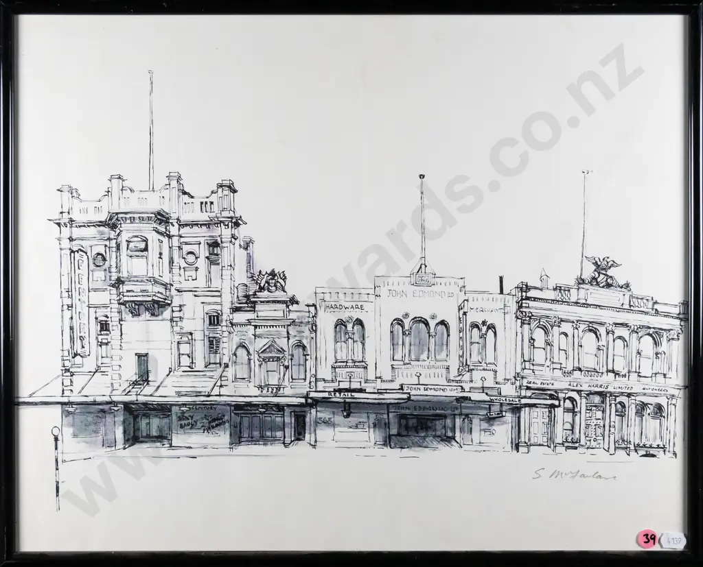 framed and signed Shona McFarlane print - street scene H-390 W-410 Image 1++