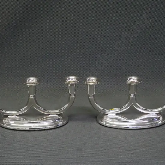 pair of weighted silver 3-candle candelabra - unknown marks H-120 W-250