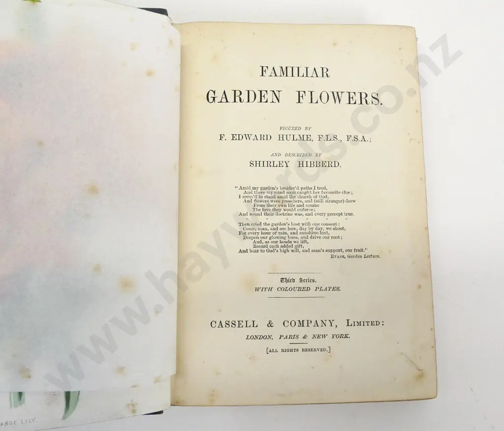 2 books: Familiar Garden Flowers, 3rd series, 40 colour plates, 1888 inscription & Uncle Tom's Cabin 1890 - marks & wear Image 1++