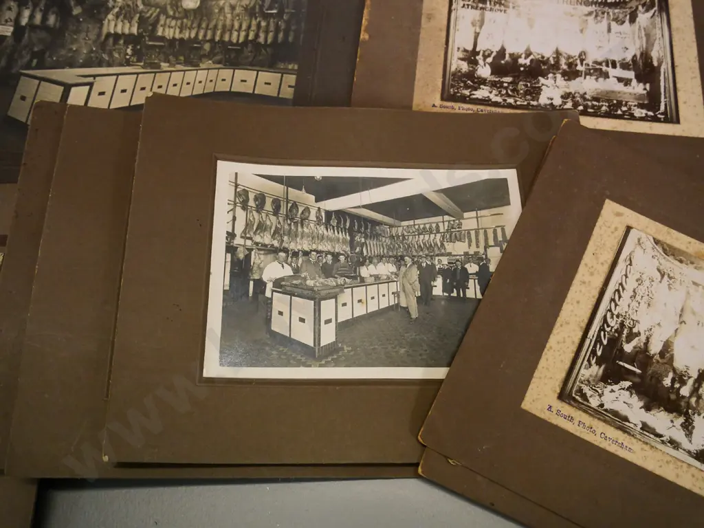 collection of vintage mounted photographs of Barton's Dunedin butchery locations - some duplicates, varying conditions Image 1++