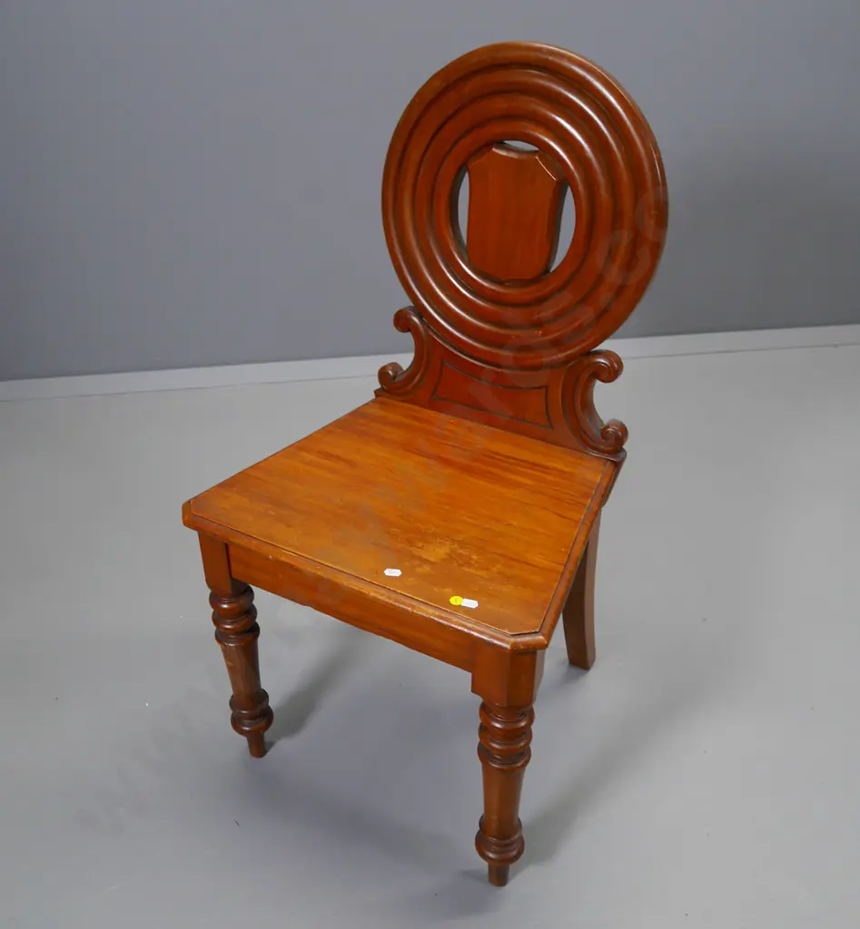 solid timber hall chair with circular back and turned legs H-920 W-480 D-420 Image 1++