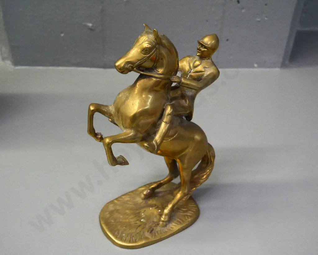 small cast brass rearing horse and rider figure H-220 Image 1++