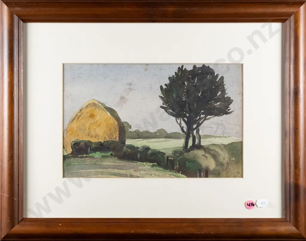 framed watercolour - hay bale (slight foxing)  H-150 W-250 Image 1++