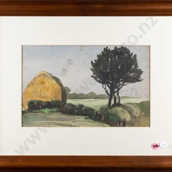 framed watercolour - hay bale (slight foxing)  H-150 W-250