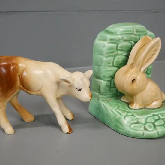 Sylvac rabbit book-end No 1311 (one only) and calf figure No. 1431. Book-end is H-120