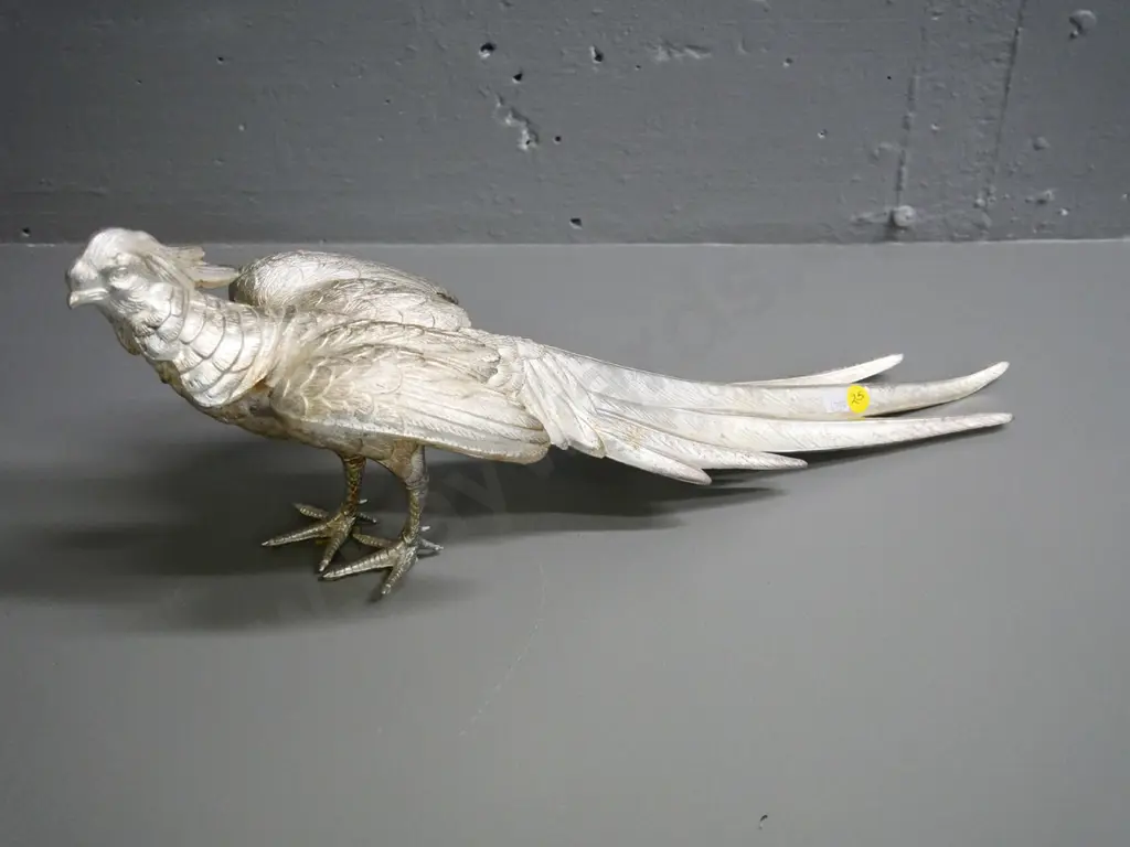 silvered metal pheasant figure H-180 L-480 Image 1++
