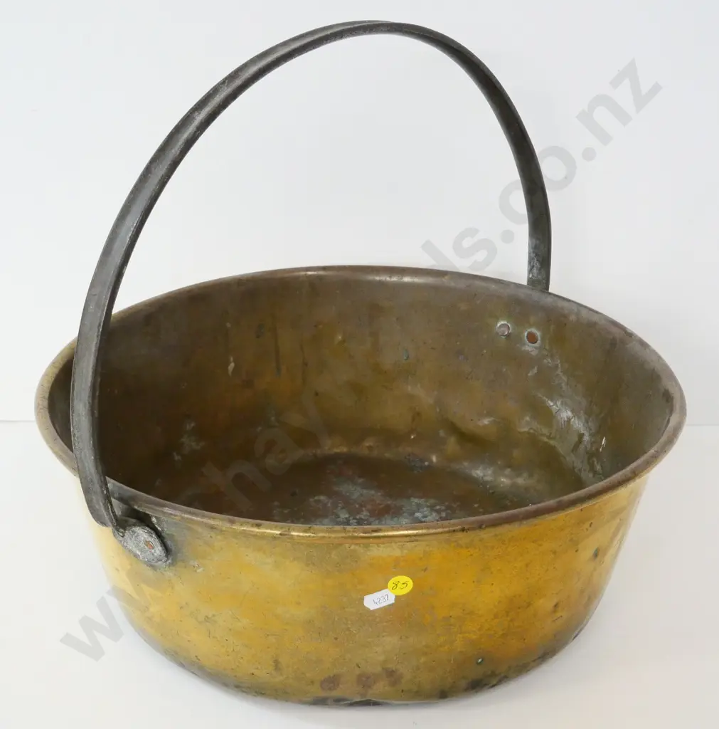 large brass jam pan with iron handle - diameter 420 Image 1++