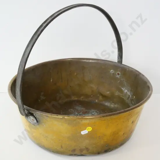 large brass jam pan with iron handle - diameter 420