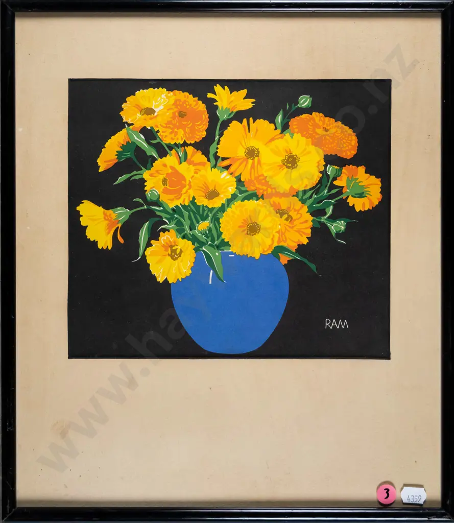 framed vintage print - flowers in vase H-200 W-220 Image 1++