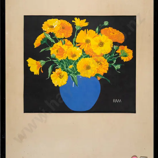 framed vintage print - flowers in vase H-200 W-220