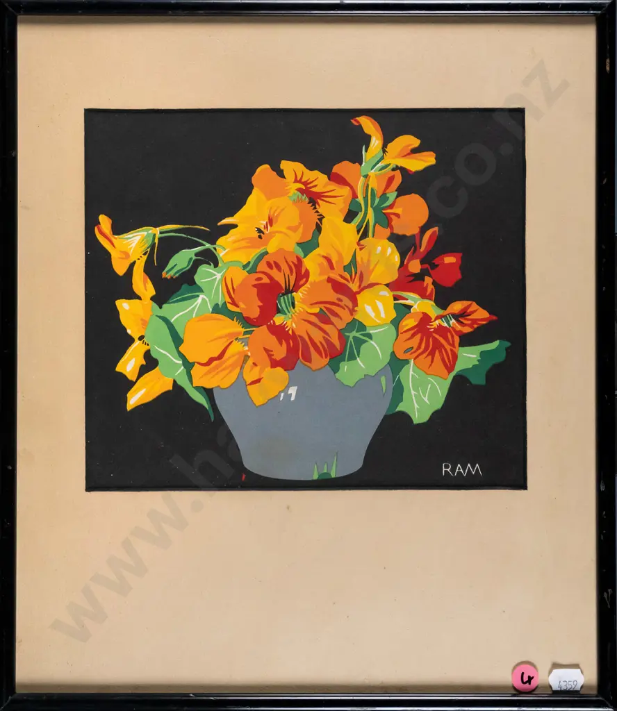 framed vintage print - flowers in vase H-200 W-220 Image 1++