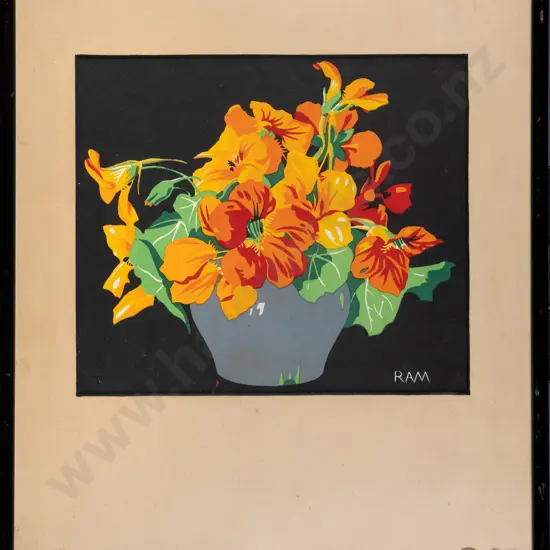 framed vintage print - flowers in vase H-200 W-220