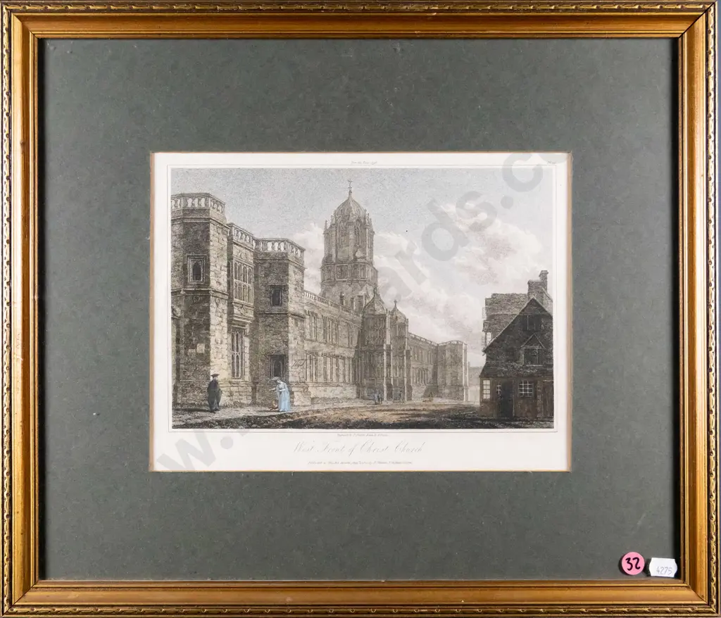 framed historical print - West Front of Christ Church H-190 W-260 Image 1++