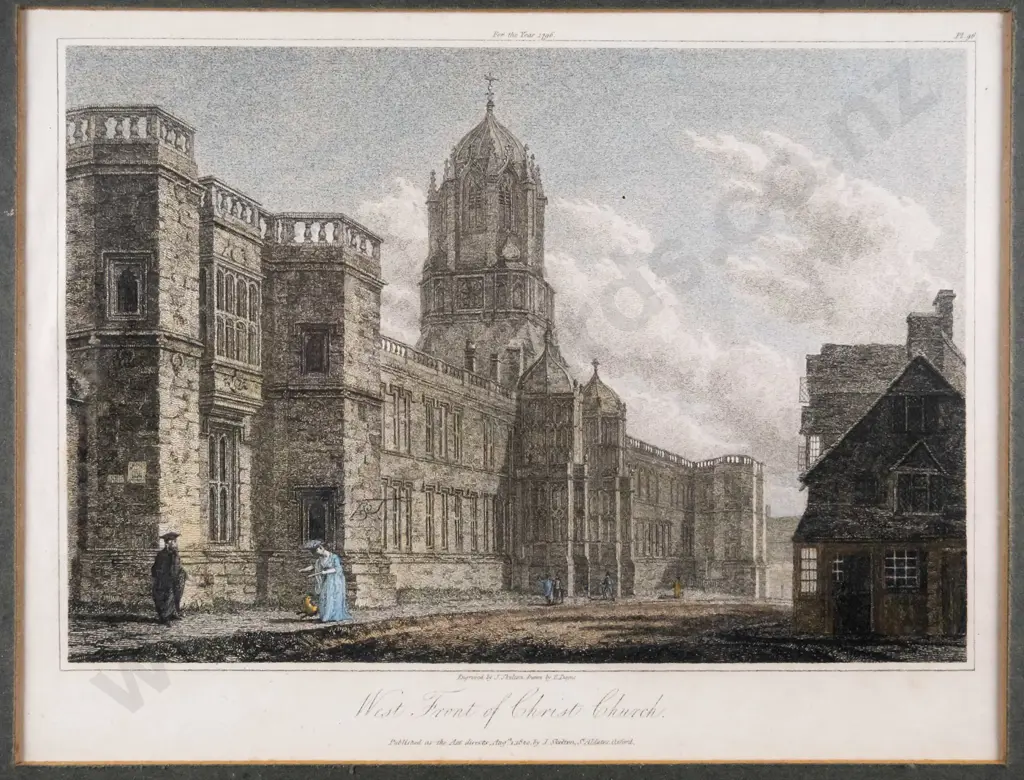 framed historical print - West Front of Christ Church H-190 W-260 Image 1++