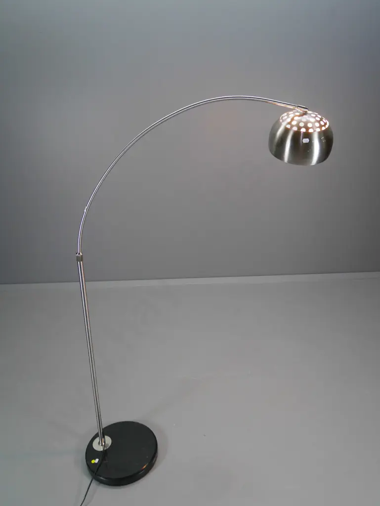 designer floor lamp with marble base, brushed steel stem and shade H-1400 Approx. W-900 Image 1++