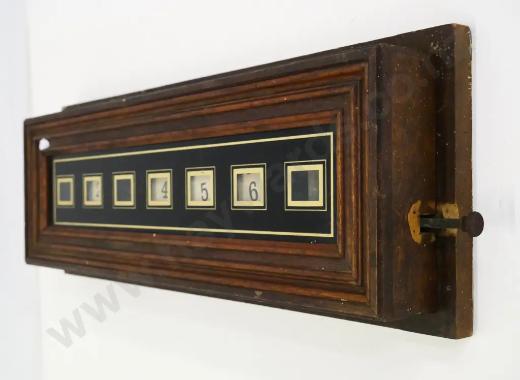 restorer's vintage wood-cased signal box or counter - windows for numbers 1 thru 7, one reset button. H-200 W-560 Image 1++