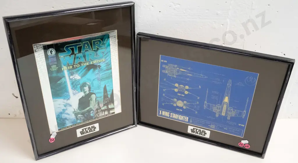 2 framed Star Wars metallic prints - X-Wing Starfighter H-190 W-230 & Heir to the Empire, both dated 1997, Image 1++