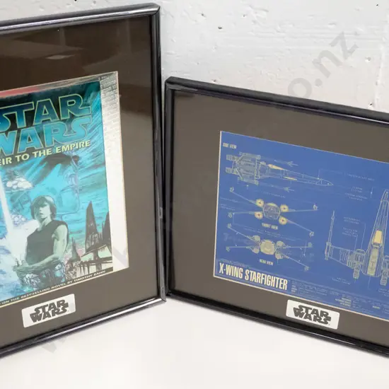 2 framed Star Wars metallic prints - X-Wing Starfighter H-190 W-230 & Heir to the Empire, both dated 1997,
