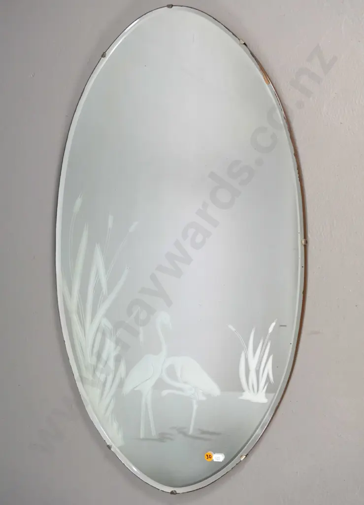 retro oval bevelled edge wall mirror (slight desilvering) H-820 W-450 Image 1++