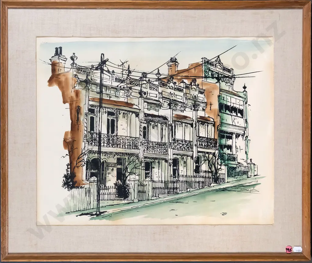 framed watercolour - street scene H-370 W-470 Image 1++