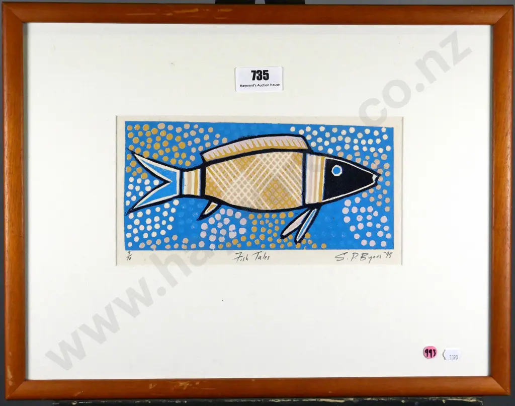 S P Byers '93 - framed ltd edition print 9/10 "Fish Tales" H-150 W-300 Image 1++