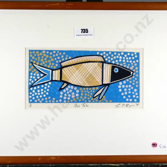 S P Byers '93 - framed ltd edition print 9/10 "Fish Tales" H-150 W-300