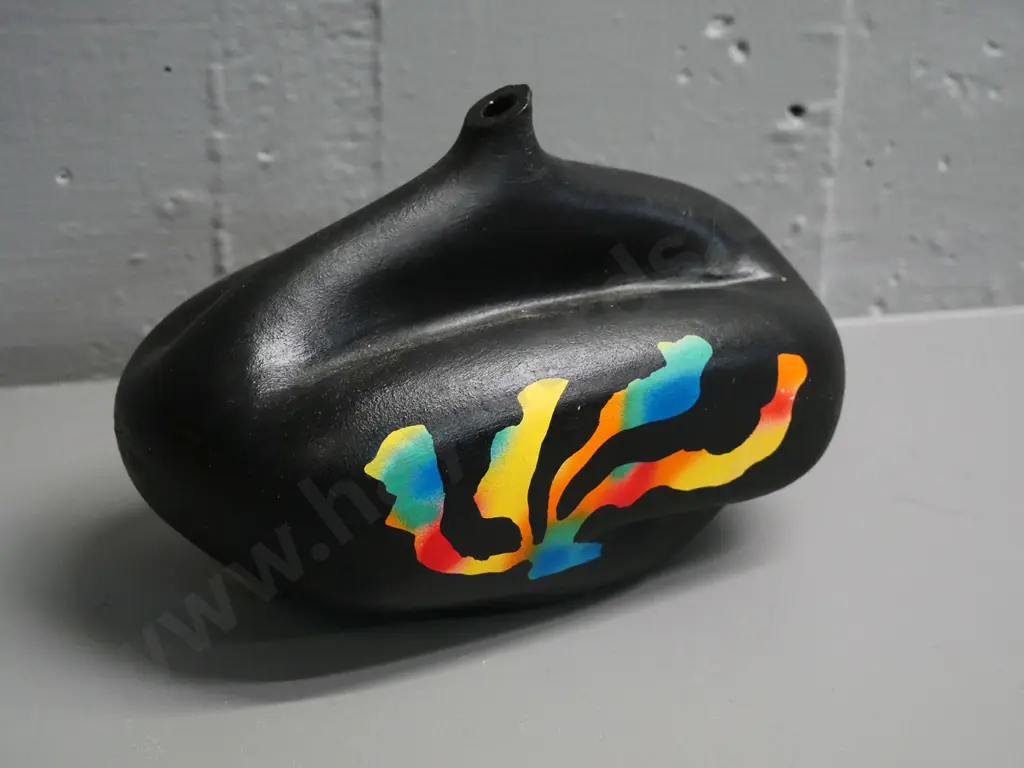 black and multi-colour studio pottery vase marked RW '85 H-120 L-200 Image 1++