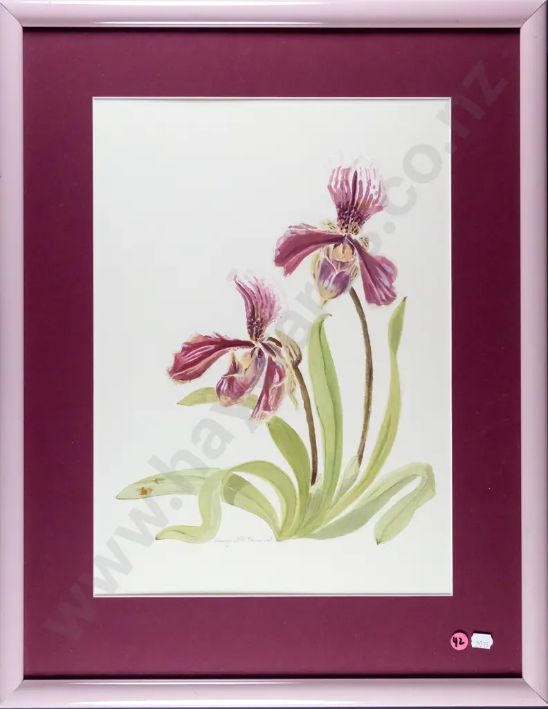Margaret A Howard - framed watercolour - orchids H-390 W-270 Image 1++