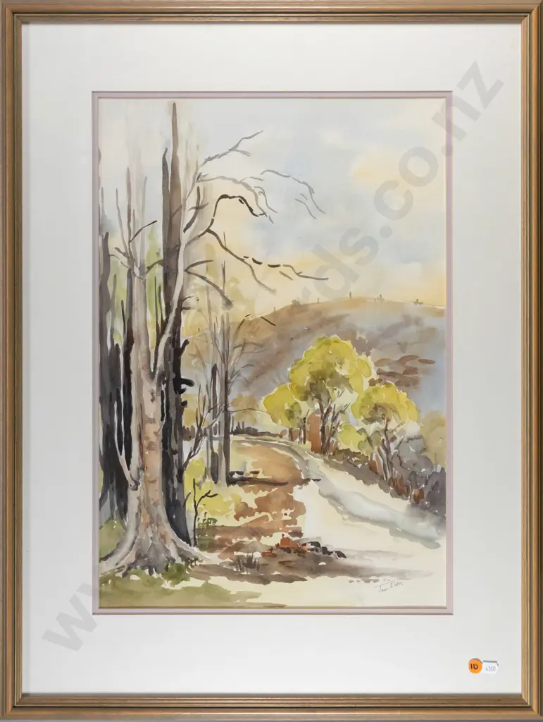 Joan Elder - framed watercolour  "Tree Trunks"  H-520 W-350 Image 1++
