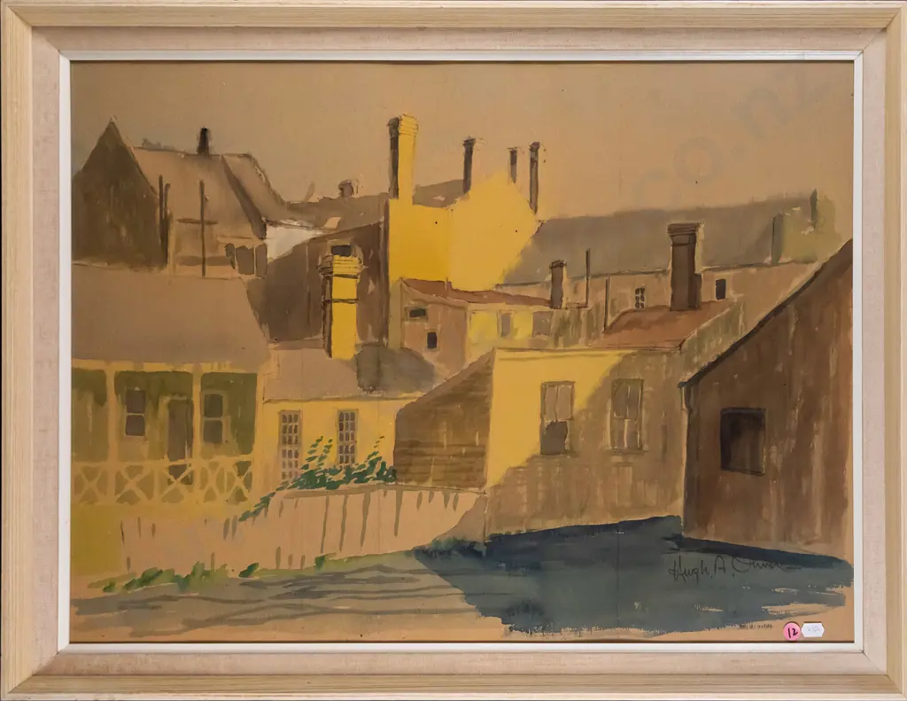 illegible signature - framed watercolour - houses H-460 W-620 Image 1++