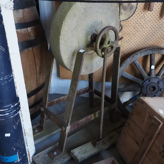 treadle powered sharpening stone on stand