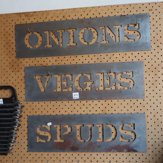 3x cut out stencils - vegetable names