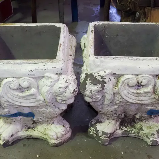 pair of cast concrete garden planters H360