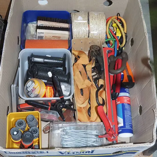 box; rope, hose fittings, tie downs etc