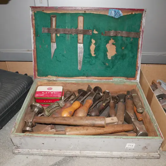 vintage tool box and various tools etc