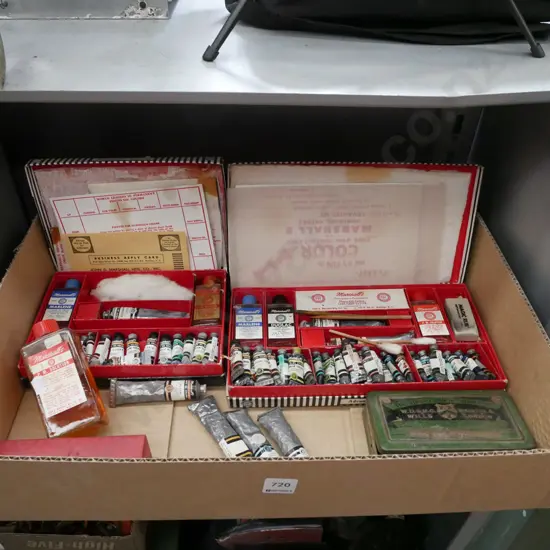 box; artist's oil paints, tobacco tin