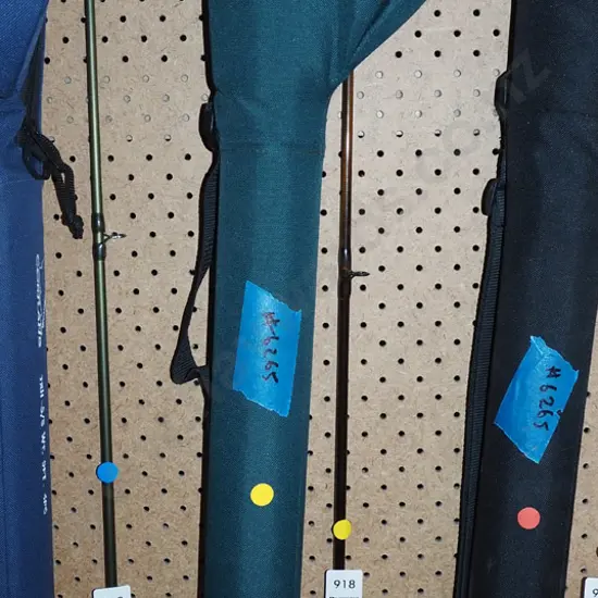 fly fishing rod, reel and carry case - yellow dots