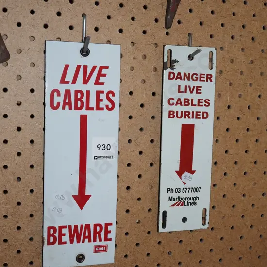 2x enamel live wire signs