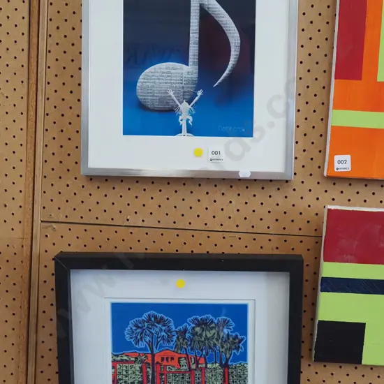 2x framed prints - Rheinhard,  Leigh Spencer - yellow dots