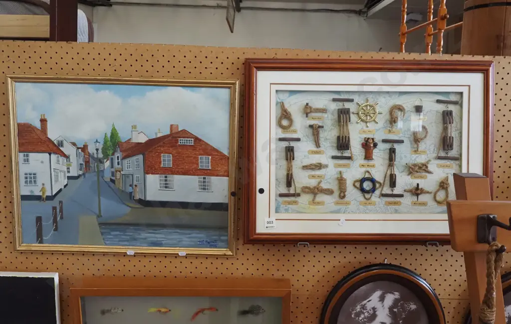 nautical themed shadow box, oil on board - street scene - black dots Image 1++