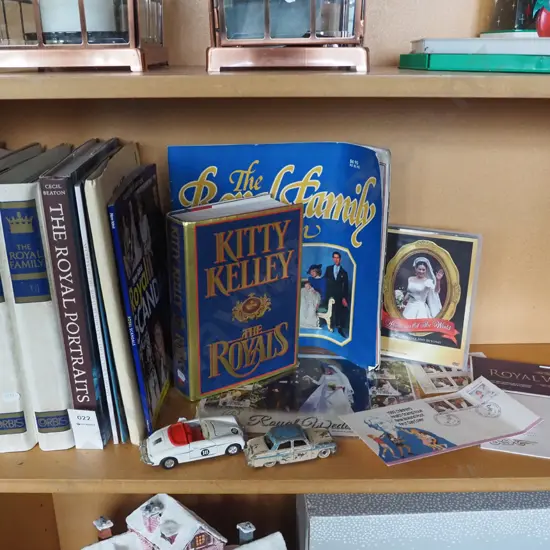 shelf; royal books, memorabilia