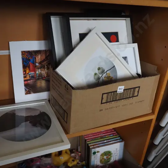 box; framed and unframed prints