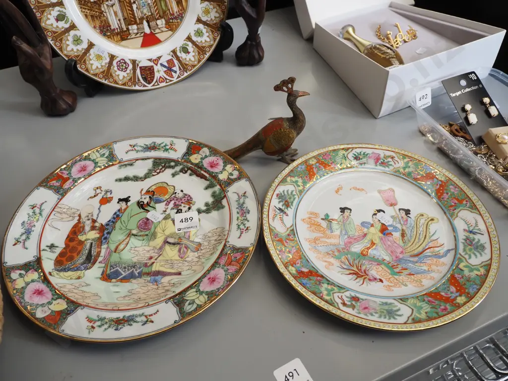 2x Chinese dishes, small brass peacock Image 1++