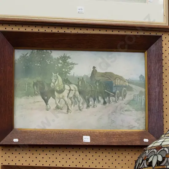 oak framed print - draught horses and carriages