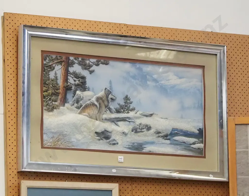 framed 3D artwork - sitting wolf Image 1++