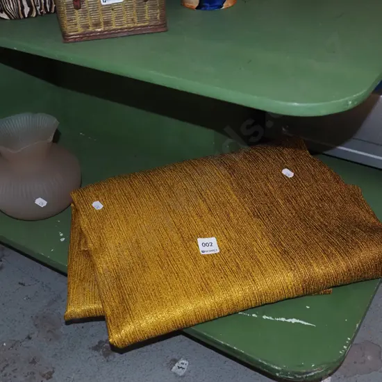 retro golden curtain and pink glass vase