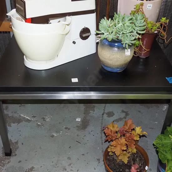 metal and bow wood veneer reception/end table H450 W800 D800