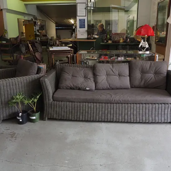 woven plastic 3 piece outdoor lounge suite - 3 seater and 2 singles 