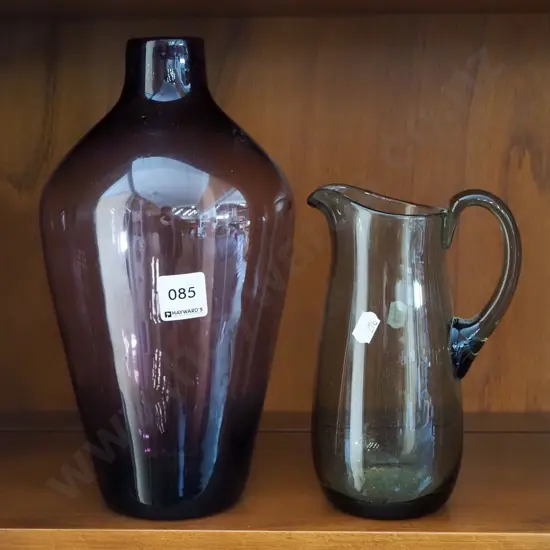 purple glass bottle, smoked glass jug H280